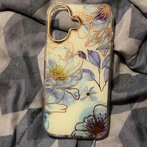 Floral Blue and Gold Phone 16 Case
